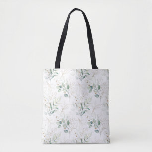 Mint Green Pastel Floral Greenery Pattern Tote Bag