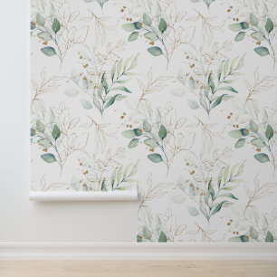 Mint Green Pastel Floral Greenery Pattern Wallpaper