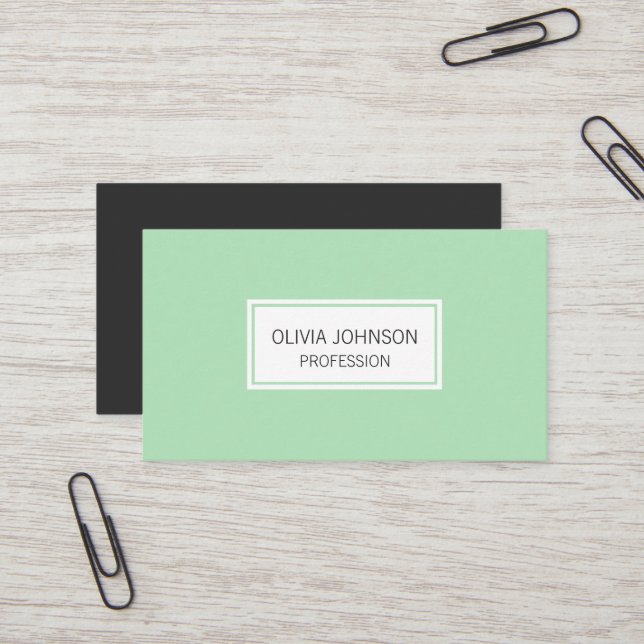 Mint green pastel minimalist elegant business card (Front/Back In Situ)