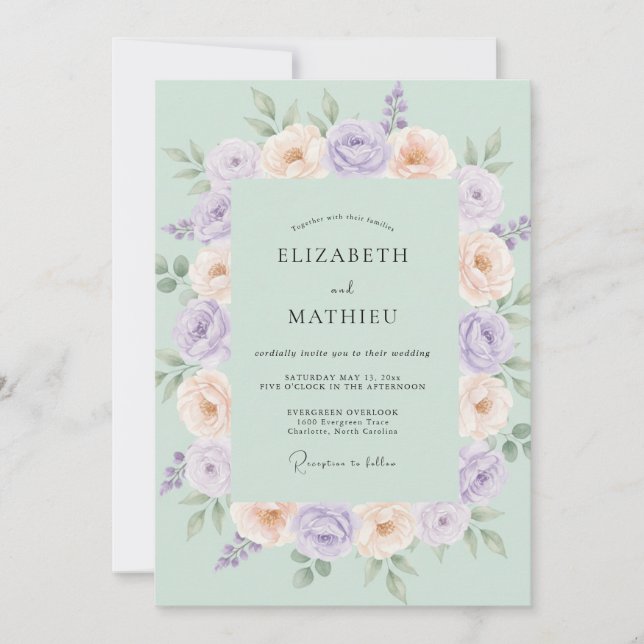 Mint Green Pastel Romantic Wedding Invitation (Front)