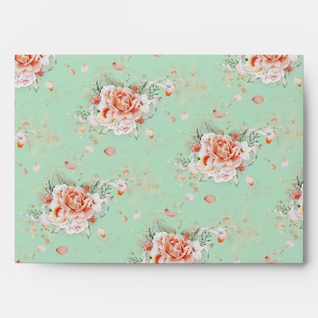 Mint Green Patterned Floral Invitation Envelope (Front)