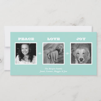 Mint green peace love joy custom Christmas holiday Card