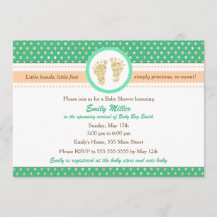 Mint Green Peach Baby Shower Invitation