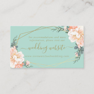 Mint Green Peach Cream Gold Floral Wedding Website Enclosure Card