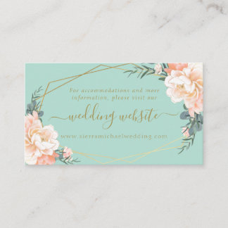 Mint Green Peach Cream Gold Floral Wedding Website Enclosure Card