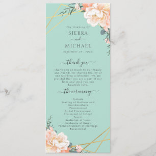 Mint Green Peach Cream Gold Geometric Wedding Programme