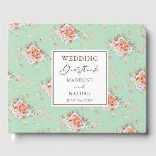 Mint Green & Peach Floral Wedding Guest Book