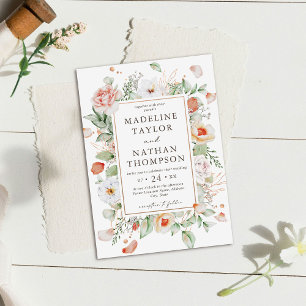 Mint Green & Peach Floral Wedding Invitation