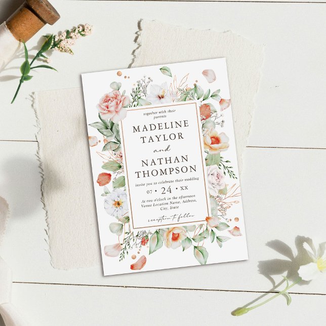 Mint Green & Peach Floral Wedding Invitation (Creator Uploaded)