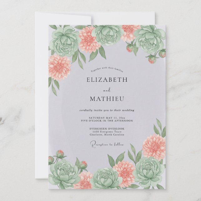 Mint Green Peach Polished Spring Wedding Invitation (Front)