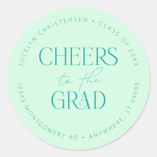 Mint Green Personalised Cheers to the Grad Classic Round Sticker