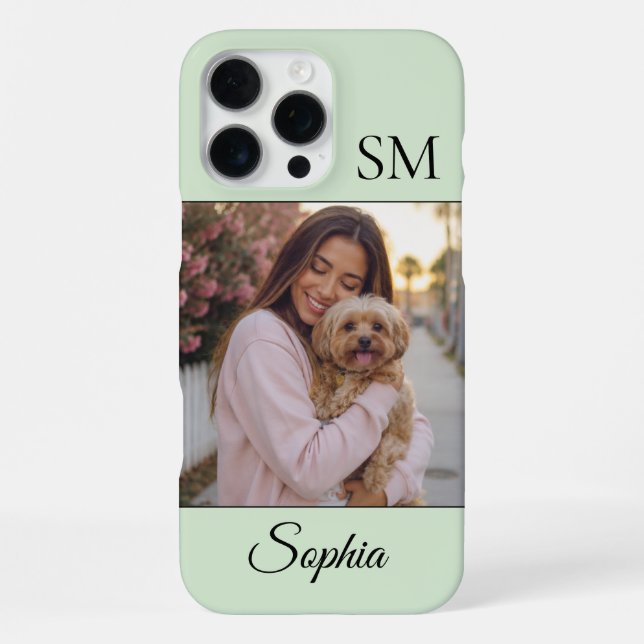 Mint Green Personalised Name Initials One Photo iPhone Case (Back)