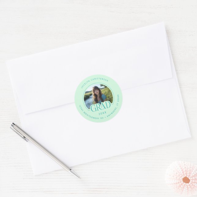 Mint Green Photo Address Graduate Envelope Seal (Envelope)
