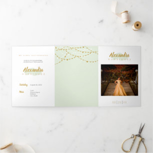 Mint Green Photo Quinceanera Tri-Fold Invitation