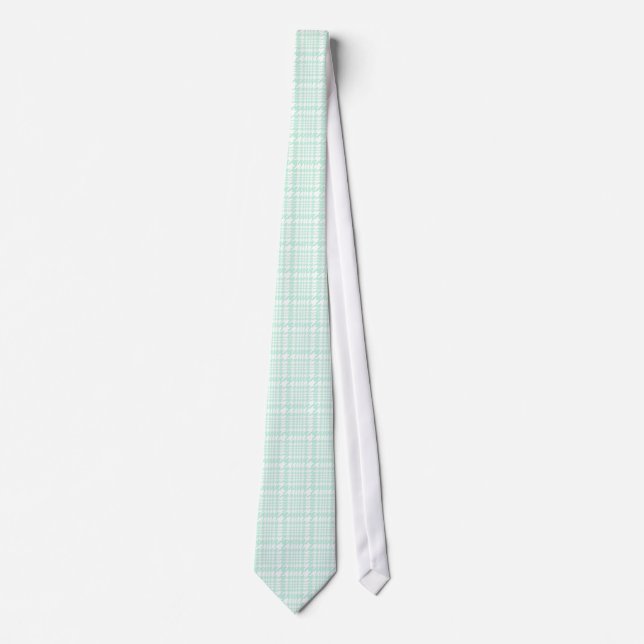 Mint-Green Pied-De-Poule Hounds-Tooth Pattern Tie (Front)