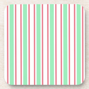 Mint green, pink and white candy stripes coaster