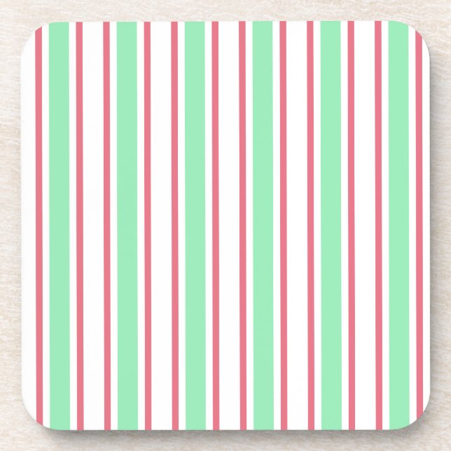 Mint green, pink and white candy stripes coaster (Front)