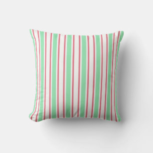 Mint green, pink and white candy stripes cushion