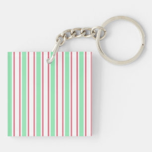 Mint green, pink and white candy stripes key ring
