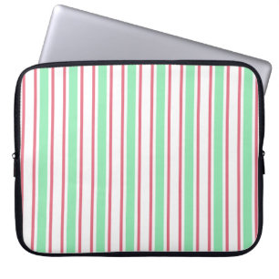 Mint green, pink and white candy stripes laptop sleeve