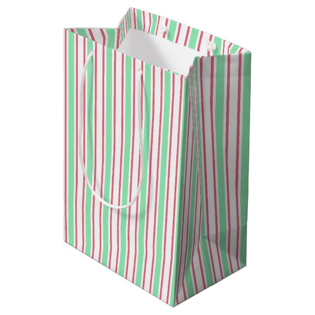 Mint green, pink and white candy stripes medium gift bag (Back Angled)