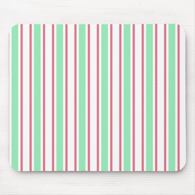 Mint green, pink and white candy stripes mouse mat (Front)