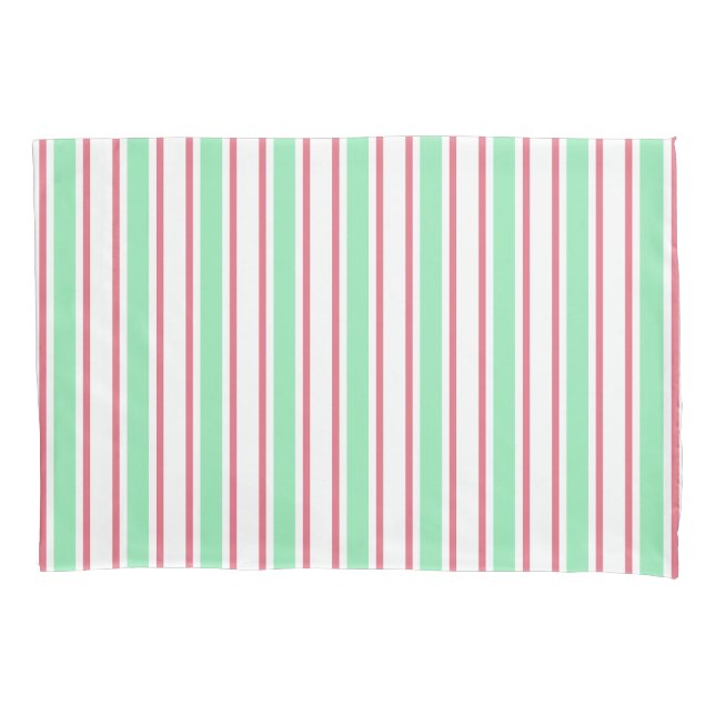 Mint green, pink and white candy stripes pillowcase (Front)
