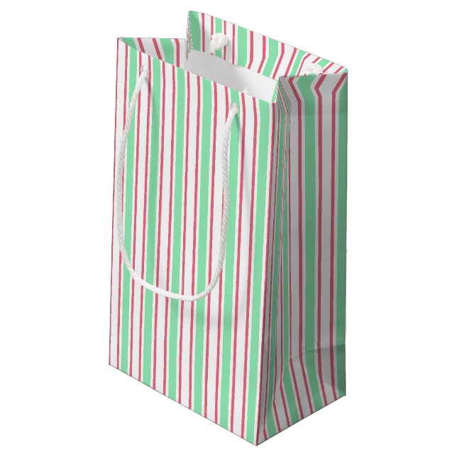 Mint green, pink and white candy stripes small gift bag (Back Angled)