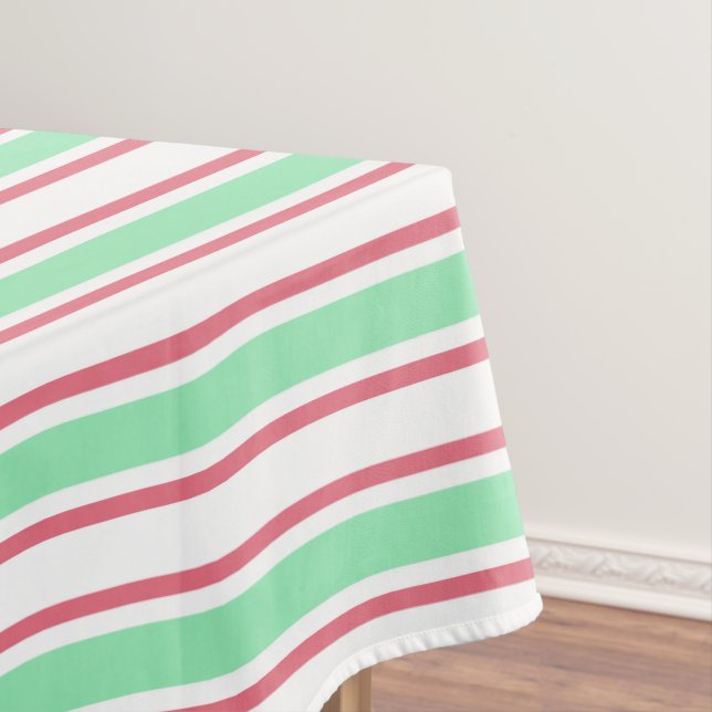 Mint green, pink and white candy stripes tablecloth (In Situ)