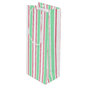 Mint green, pink and white candy stripes wine gift bag