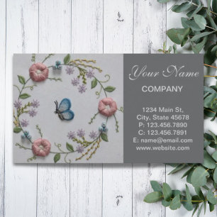 mint green pink Embroidery Floral blue Butterfly Business Card