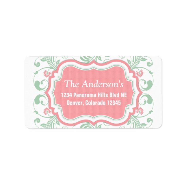 Mint Green Pink Floral Return Address Mailing Label (Front)
