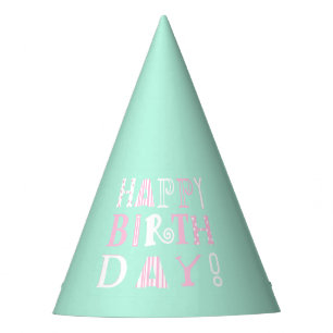 Mint green & pink funky Happy Birthday hat