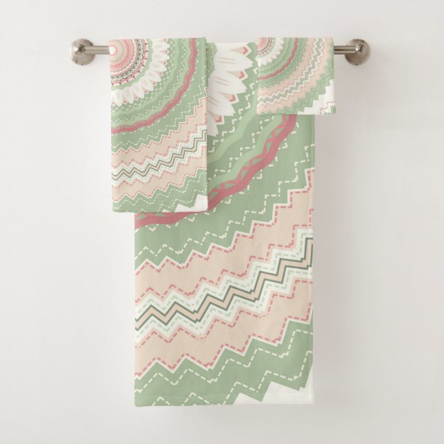 Mint Green Pink Mandala  Bath Towel Set (Insitu)