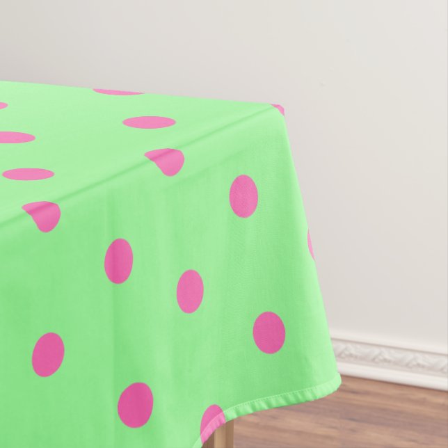 Mint Green Pink Polka Dots Tablecloth (In Situ)