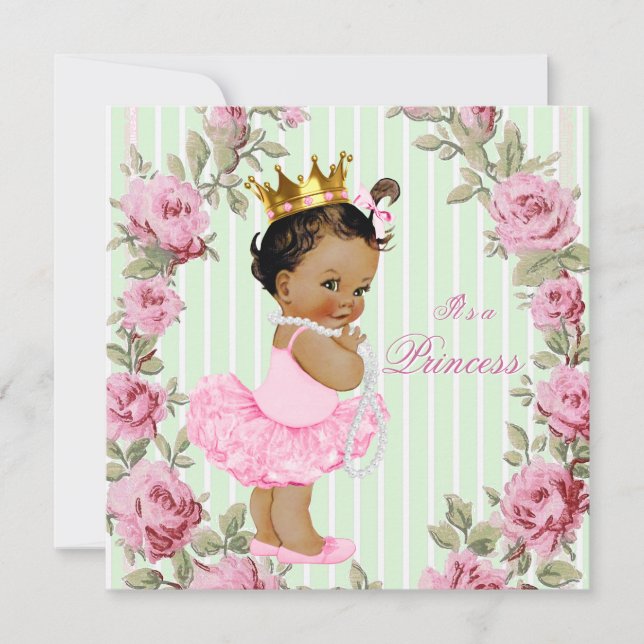 Mint Green Pink Rose Ethnic Ballerina Baby Shower Invitation (Front)