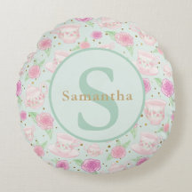 Mint Green Pink Tea Cups Personalised Monogram