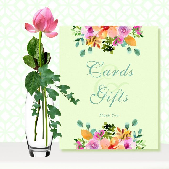 Mint Green Pink Watercolor Floral Cards Gifts Poster (Creator Uploaded)