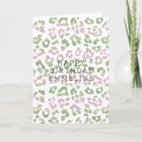 Mint Green Pink Watercolor Leopard Print Birthday