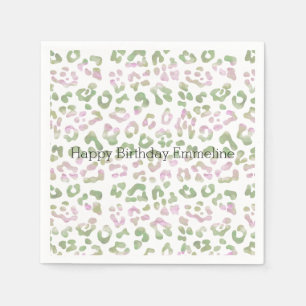 Mint Green Pink Watercolor Leopard Print Napkin