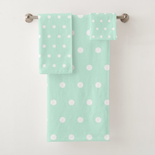 Mint Green Polka Dot Bath Towel Set Zazzle.co.uk