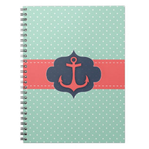 Mint Green Polka Dot Coral Pink Anchor Notebook