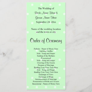 Mint Green Polka Dot Pattern. Wedding Program Programme