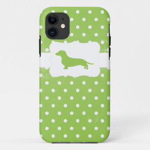 Mint Green Polka dot w/Dachshund iPhone 11 Case