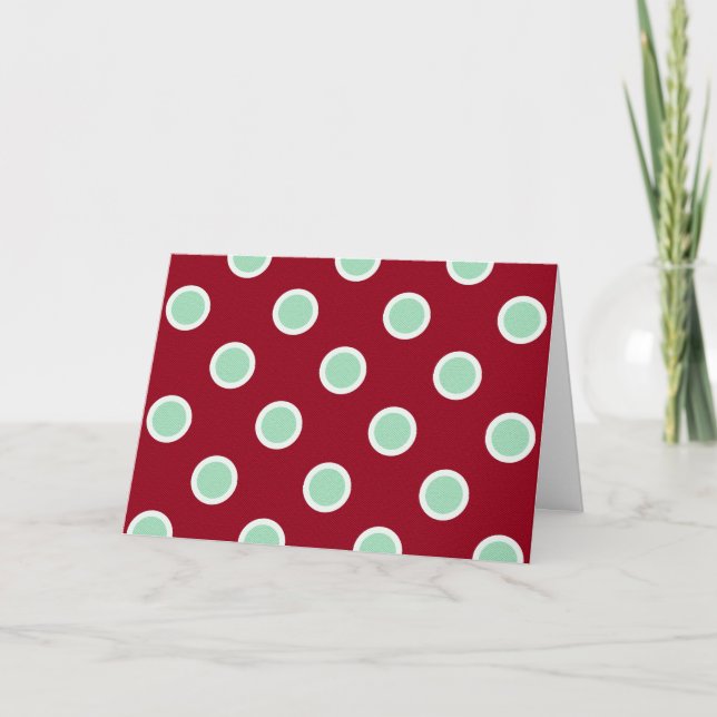 Mint Green Polka Dots on Maroon Feliz Navidad Card (Front)