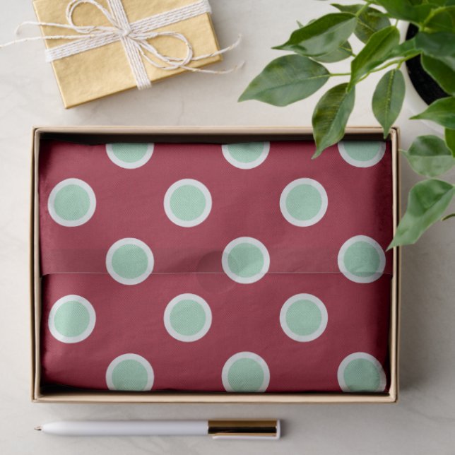 Mint Green Polka Dots on Maroon Tissue Paper (Gift)