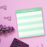 Mint Green Polka Dots & Stripes Add Your Name Notepad<br><div class="desc">Girly mint green personalised notepad with polka dot and stripes in a soft shade of pastel mint green and your name in white against a darker mint green. Mint green striped and polka dot notepad personalised with your name in white letters. Jot down your notes on this pretty polka dot...</div>