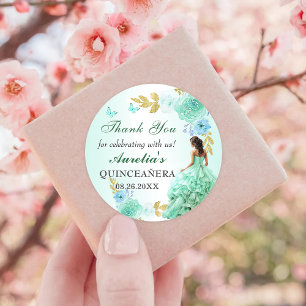 Mint Green Princess Dress Quinceañera Birthday Classic Round Sticker