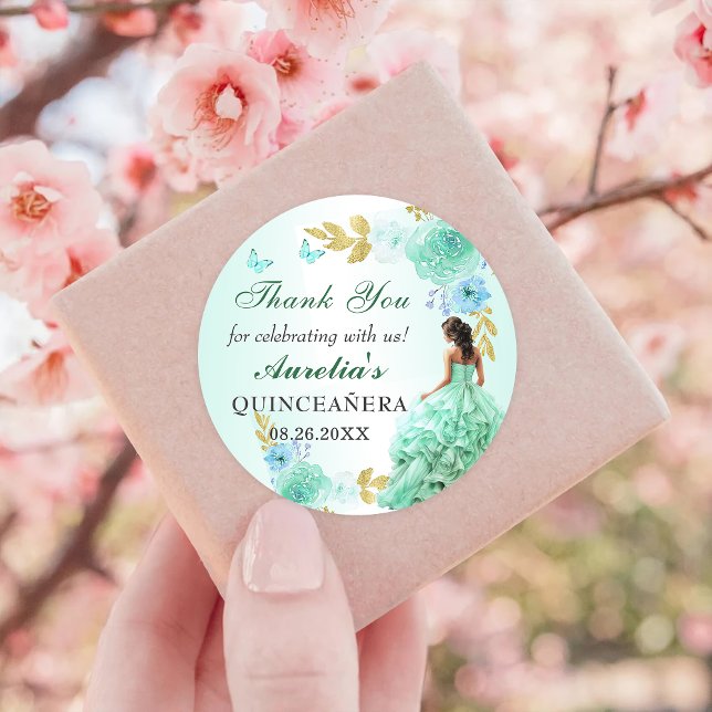 Mint Green Princess Dress Quinceañera Birthday Classic Round Sticker (Creator Uploaded)