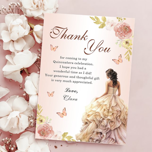Mint Green Princess Dress Quinceañera Birthday Thank You Card (Creator Uploaded)
